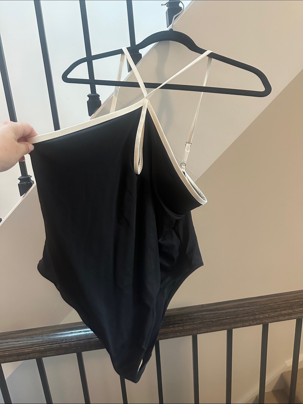 H&M Black One-Piece Swimsuit with White Trim